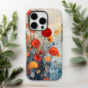 Funda iPhone 16 Pro Flores abstractas modernas nombre personalizado