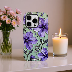 Funda iPhone 16 Pro Flores Cosmos en un lienzo azul