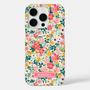 Funda iPhone 16 Pro Flores de Coral Ditsy Monogramadas