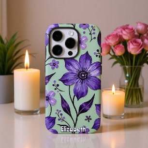 Funda iPhone 16 Pro Flores de cosmos artísticas en azul