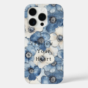 Funda iPhone 16 Pro Flores de denim blanco azul