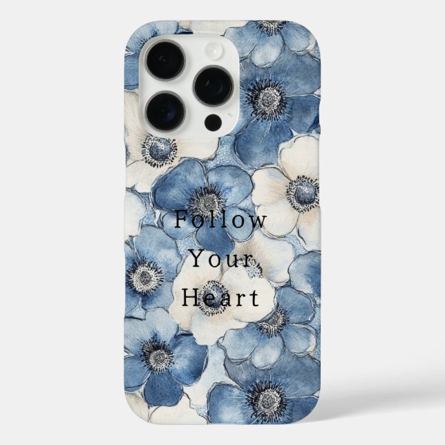 Funda iPhone 16 Pro Flores de denim blanco azul (Reverso )