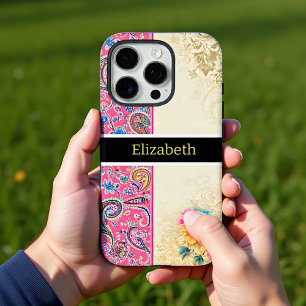Funda iPhone 16 Pro Flores de estampado Paisley Pastel y Rosa Capricho