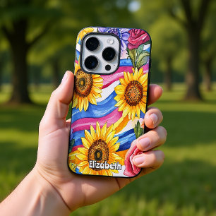 Funda iPhone 16 Pro Flores de sol y olas de arcoiris