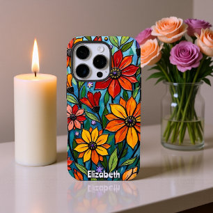 Funda iPhone 16 Pro Flores de vidrio manchadas de paleta alegres