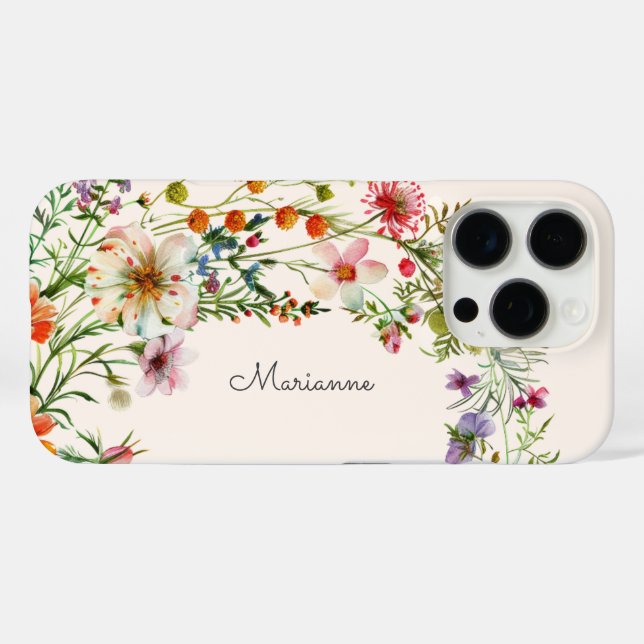 Funda iPhone 16 Pro Flores elegantes nombre personalizado (Reverso (Horizontal))