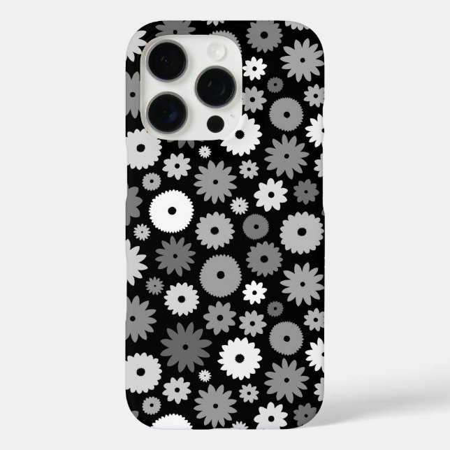 Funda iPhone 16 Pro Flores monocromas repiten patrón (Reverso )
