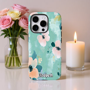Funda iPhone 16 Pro Flores onduladas Verde azuladas y rosas