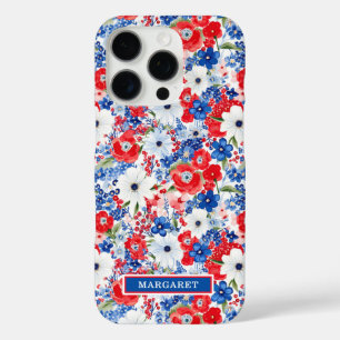 Funda iPhone 16 Pro Flores Patrióticas Monogramadas