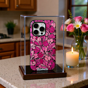 Funda iPhone 16 Pro Flores rosas texteadas en vides negras