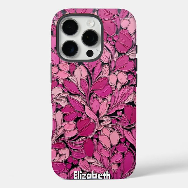Funda iPhone 16 Pro Flores rosas texteadas en vides negras (Reverso )