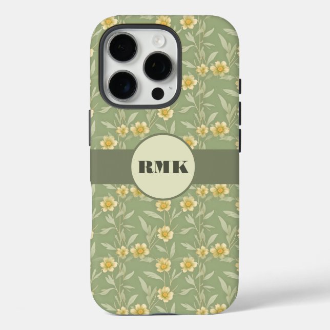 Funda iPhone 16 Pro Flores salvajes amarillas en verde (Reverso )