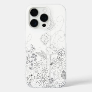 Funda iPhone 16 Pro Flores silvestres caseras en blanco y negro