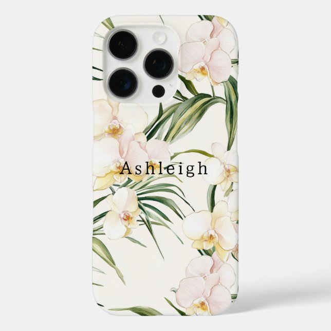 Funda iPhone 16 Pro Flores tropicales de orquídeas blancas (Reverso )
