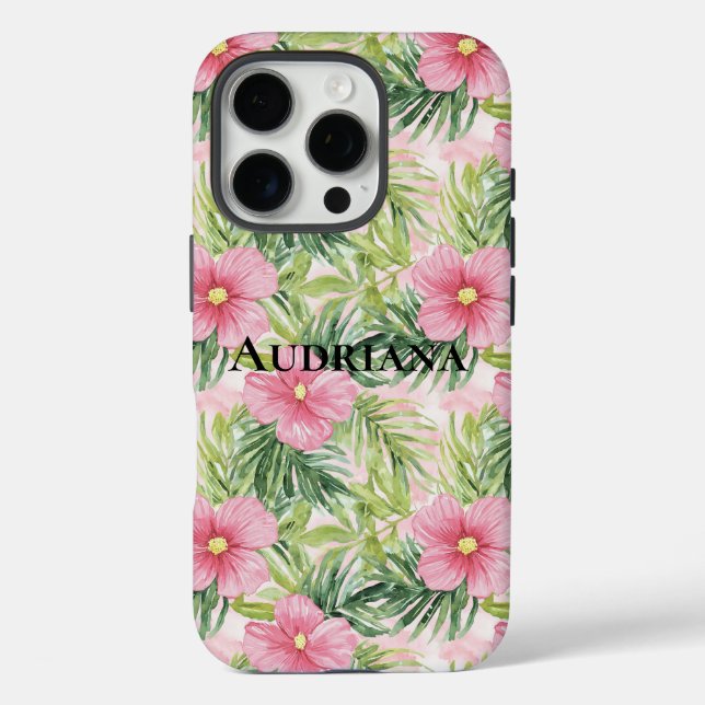 Funda iPhone 16 Pro Flores tropicales rosadas de bonito (Reverso )