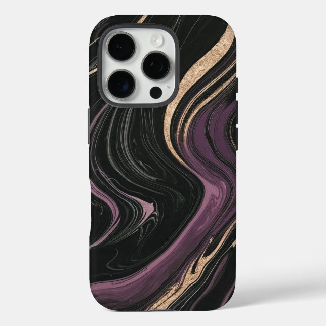 Funda iPhone 16 Pro Flujo de testigos | Mármol oscuro y venas de oro (Reverso )