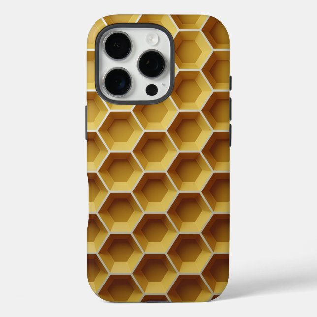 Funda iPhone 16 Pro Formas hexagonales amarillas en un patrón de comb  (Reverso )
