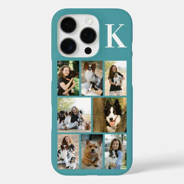 Funda iPhone 16 Pro Foto de 8 Mascotas Moderna Azul Turquesa (Reverso )
