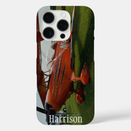 Funda iPhone 16 Pro Foto de Avión Rojo con Monograma Elegante, Aviació