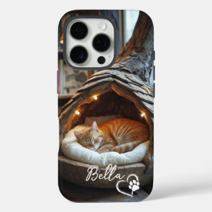 Funda iPhone 16 Pro Foto de gato personalizada y nombre con corazón y