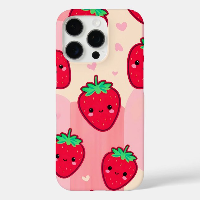 Funda iPhone 16 Pro Fresa sonriente con mejillas rosadas (Reverso )