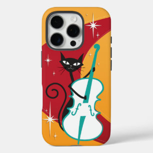 Funda iPhone 16 Pro Funky Mid Century Modern Cat Playing up bass
