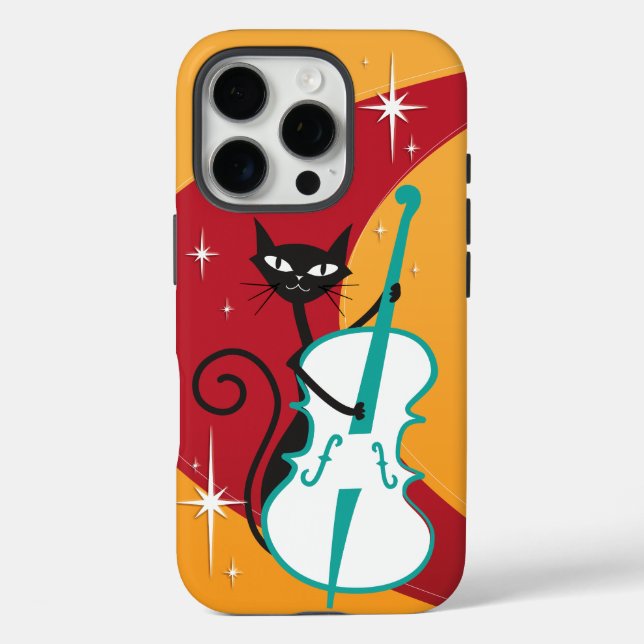 Funda iPhone 16 Pro Funky Mid Century Modern Cat Playing up bass (Reverso )