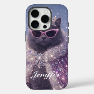 Funda iPhone 16 Pro Gatita Reina Glamurosa Retrato de Fantasía Brillan