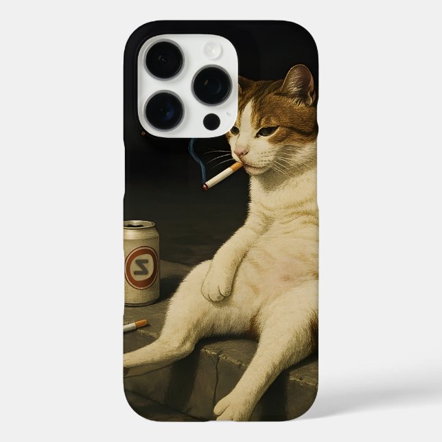Funda iPhone 16 Pro Gato con Cigarrillo Divertido Meme de Gato Fumando (Reverso )