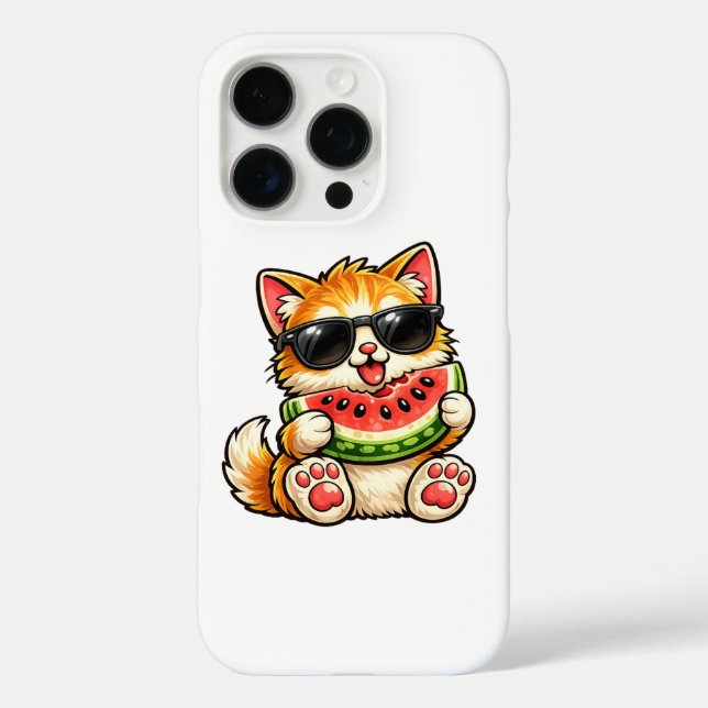 Funda iPhone 16 Pro Gato de sandía genial (Reverso )