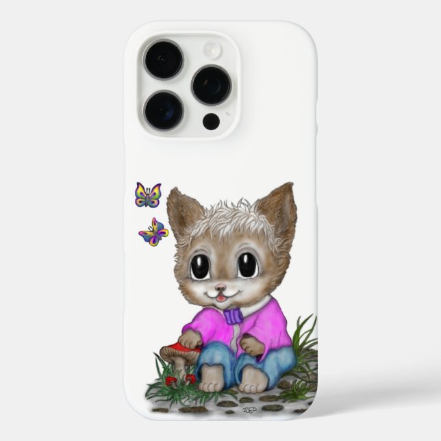 Funda iPhone 16 Pro Gato Kitty y mariposa (Reverso )