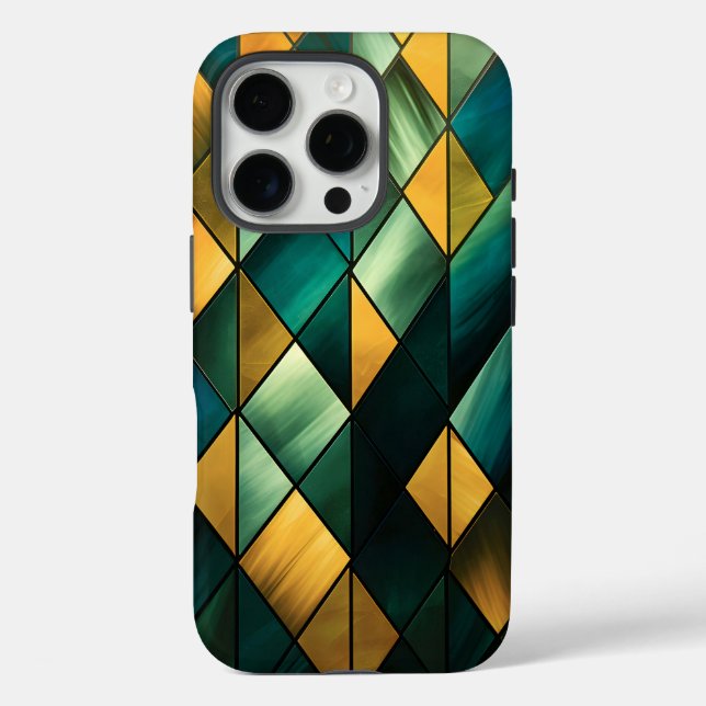 Funda iPhone 16 Pro Geometría verde abstracta de oro (Reverso )