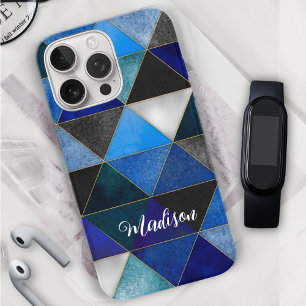 Funda iPhone 16 Pro geométrico azul turquesa de moda