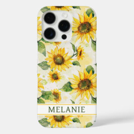 Funda iPhone 16 Pro Girasoles en acuarela con monograma