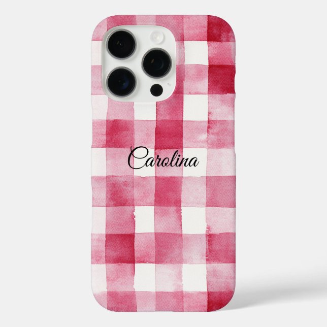 Funda iPhone 16 Pro Girly Pink White Plaid Stripes (Reverso )