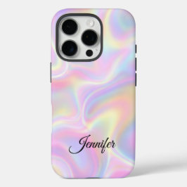 Funda iPhone 16 Pro Girly Vibrant Pastel Holographic Swirl Design     