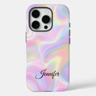 Funda iPhone 16 Pro Girly Vibrant Pastel Holographic Swirl Design     