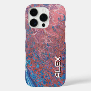 Funda iPhone 16 Pro Giro de pintura azul y rosa - Patrón abstracto sua