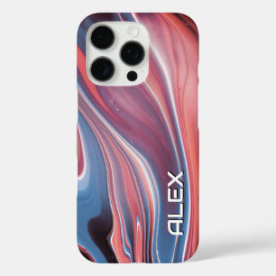 Funda iPhone 16 Pro Giro de pintura azul y rosa - Patrón abstracto sua