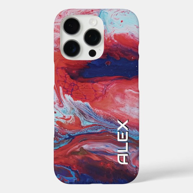 Funda iPhone 16 Pro Giro de pintura roja y azul - Modelo de fluido abs (Reverso )