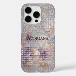 Funda iPhone 16 Pro Glam Gold Purple Floral Sparkle