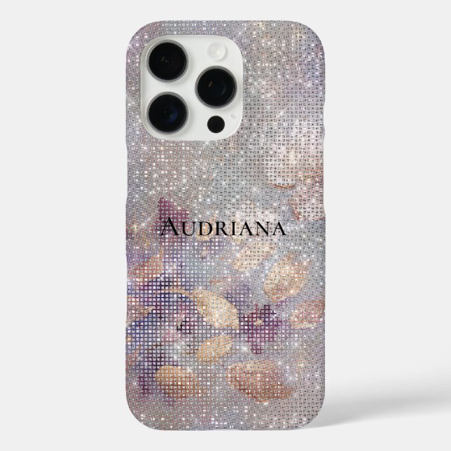 Funda iPhone 16 Pro Glam Gold Purple Floral Sparkle (Reverso )
