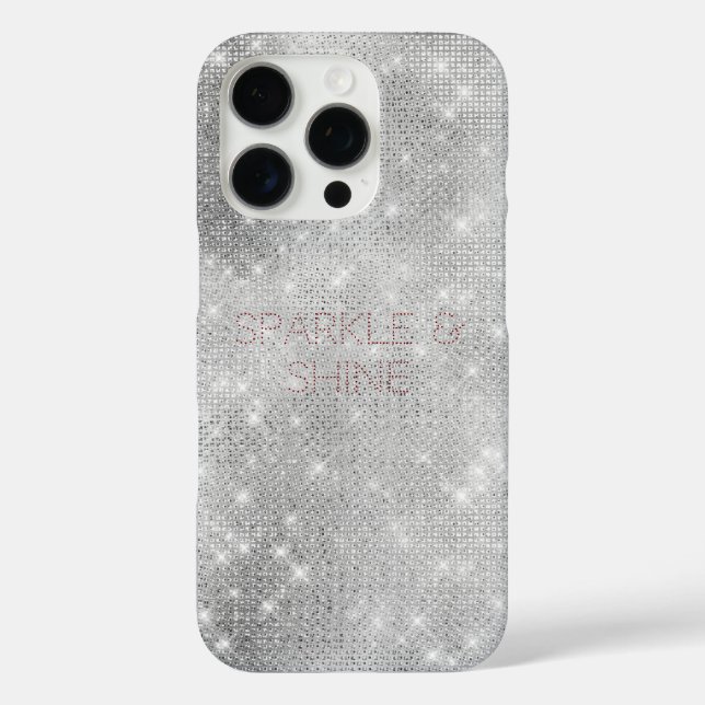Funda iPhone 16 Pro Glam Sparkle, Moda glitzy plateada (Reverso )