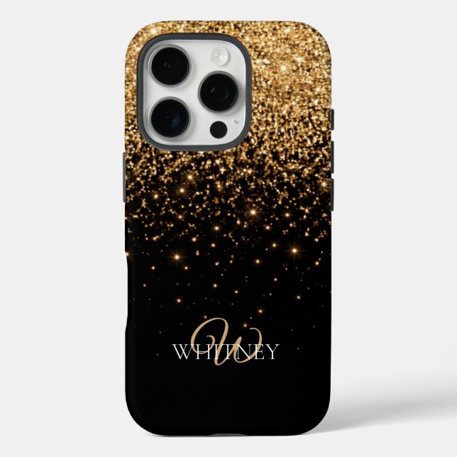 Funda iPhone 16 Pro Gold Glitter Sparkle Elegant Luxury Texture        (Reverso )