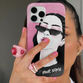 Funda iPhone 16 Pro Gráfico Chica moderno rosa negro de moda personali