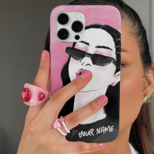 Funda iPhone 16 Pro Gráfico Chica moderno rosa negro de moda personali