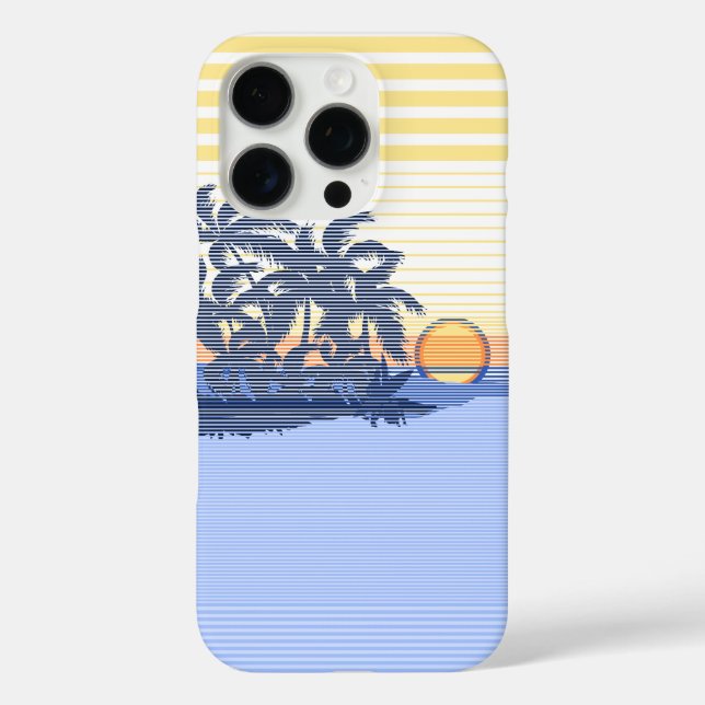 Funda iPhone 16 Pro Gran franja de atardecer azul hawaiano (Reverso )