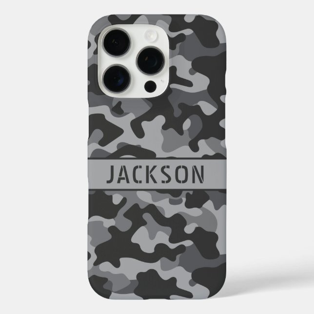 Funda iPhone 16 Pro Gray Camouflage Personalized (Reverso )