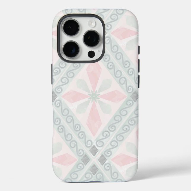 Funda iPhone 16 Pro Green and pink pastel diamond pattern (Reverso )