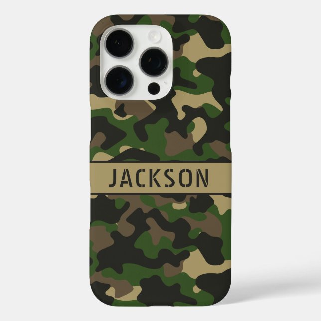 Funda iPhone 16 Pro Green Brown Camouflage Personalized (Reverso )